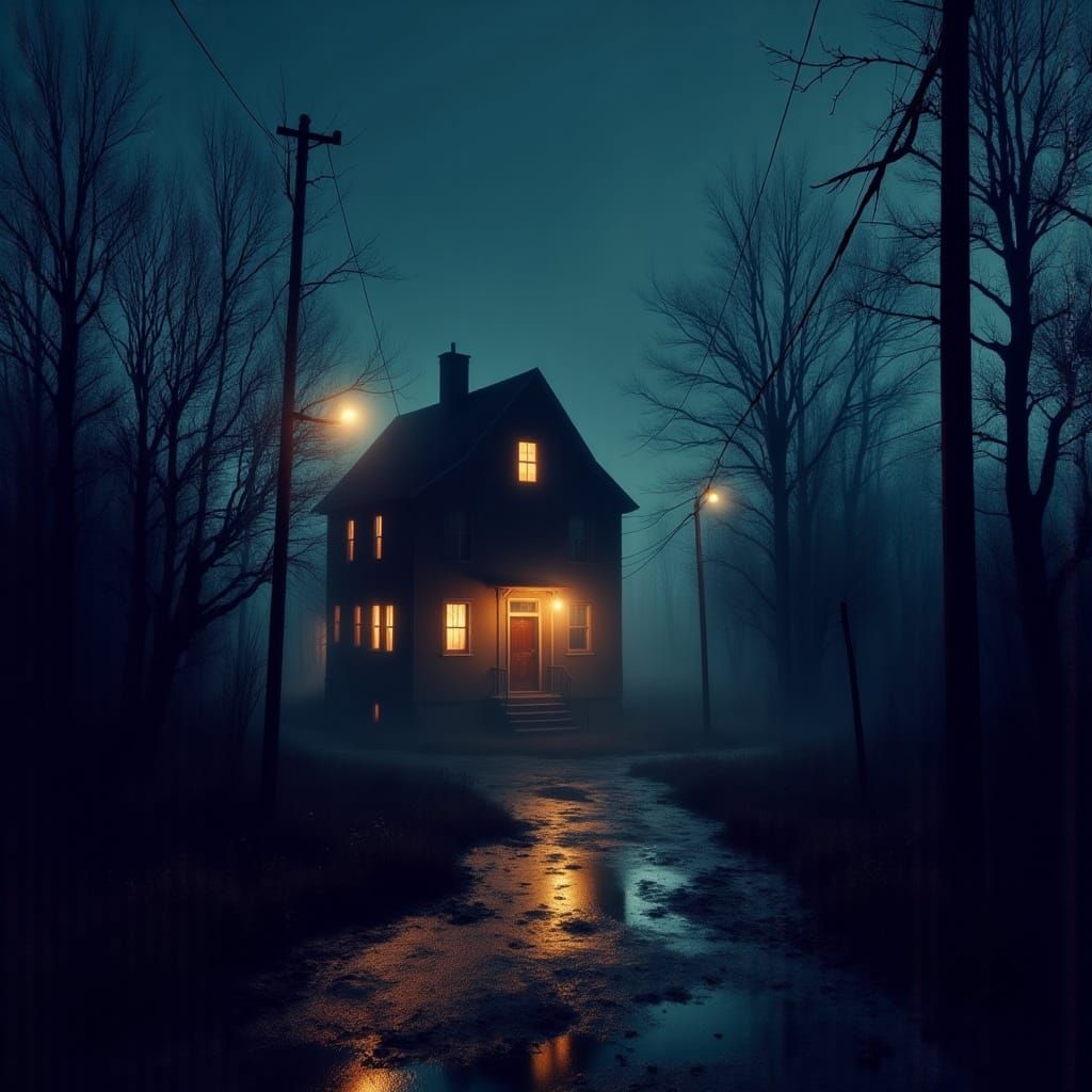 Lone House at Street's End: Hopperesque Art