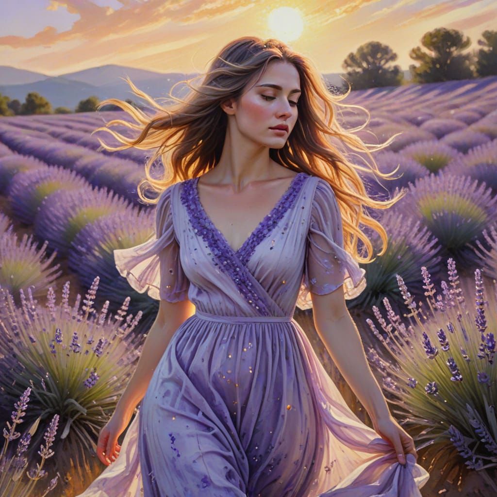 Ethereal Lavender Field at Golden Hour