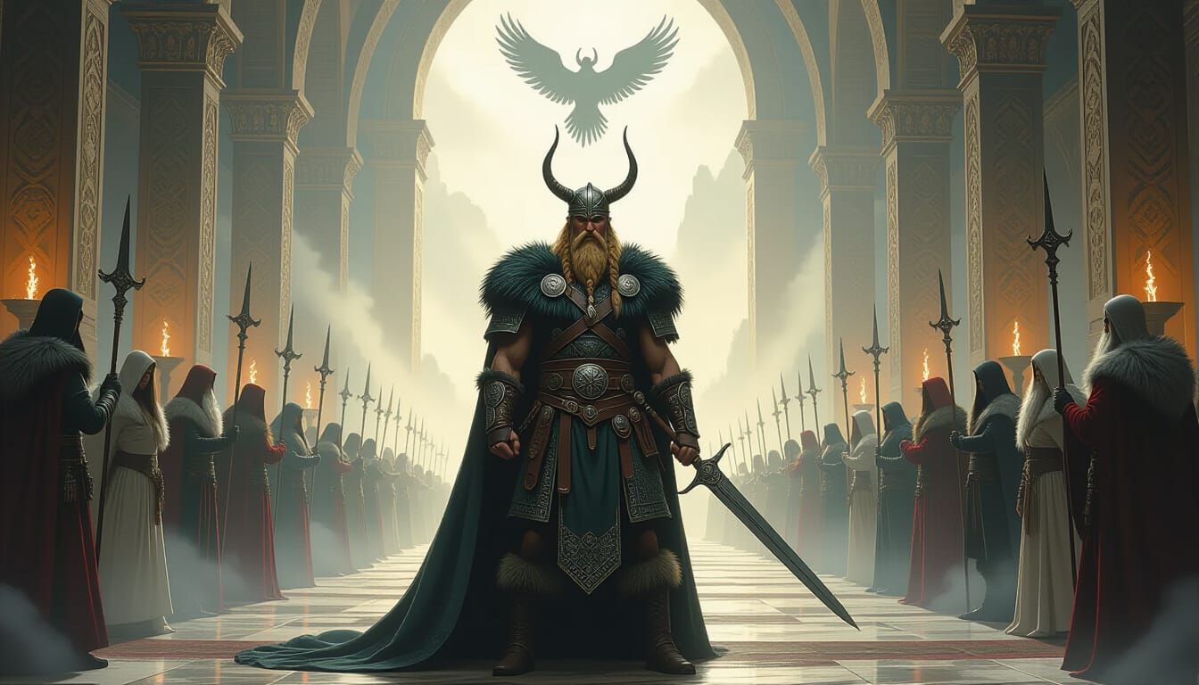 Viking Warrior in Valhalla: A Fantastical Realism Scene