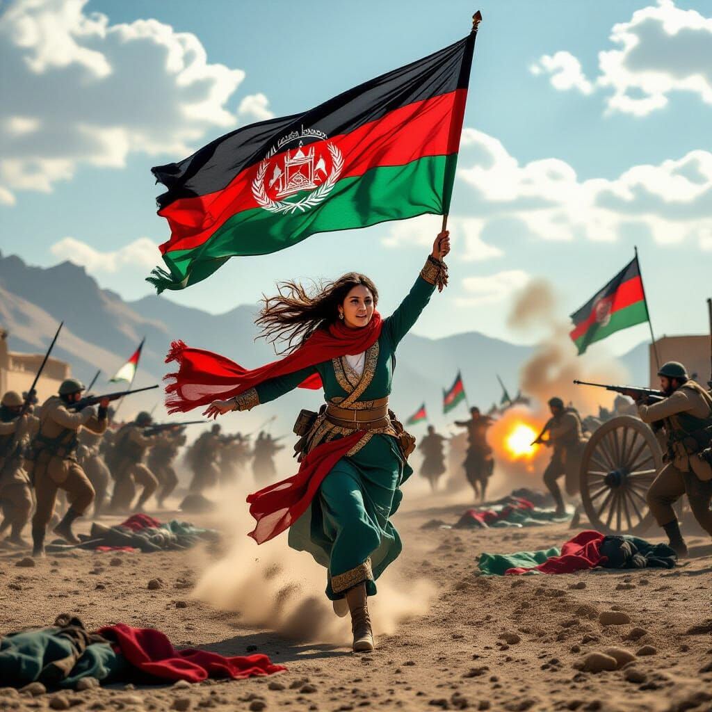 Malalai Carries Afghan Flag Across Battlefield in Dramatic S...