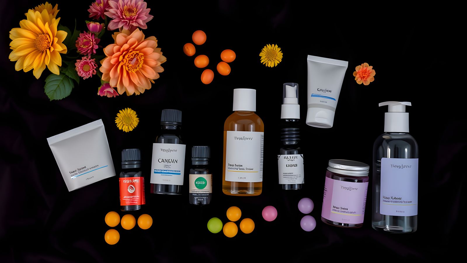 Wellness Kit Flatlay with Oils and Candies