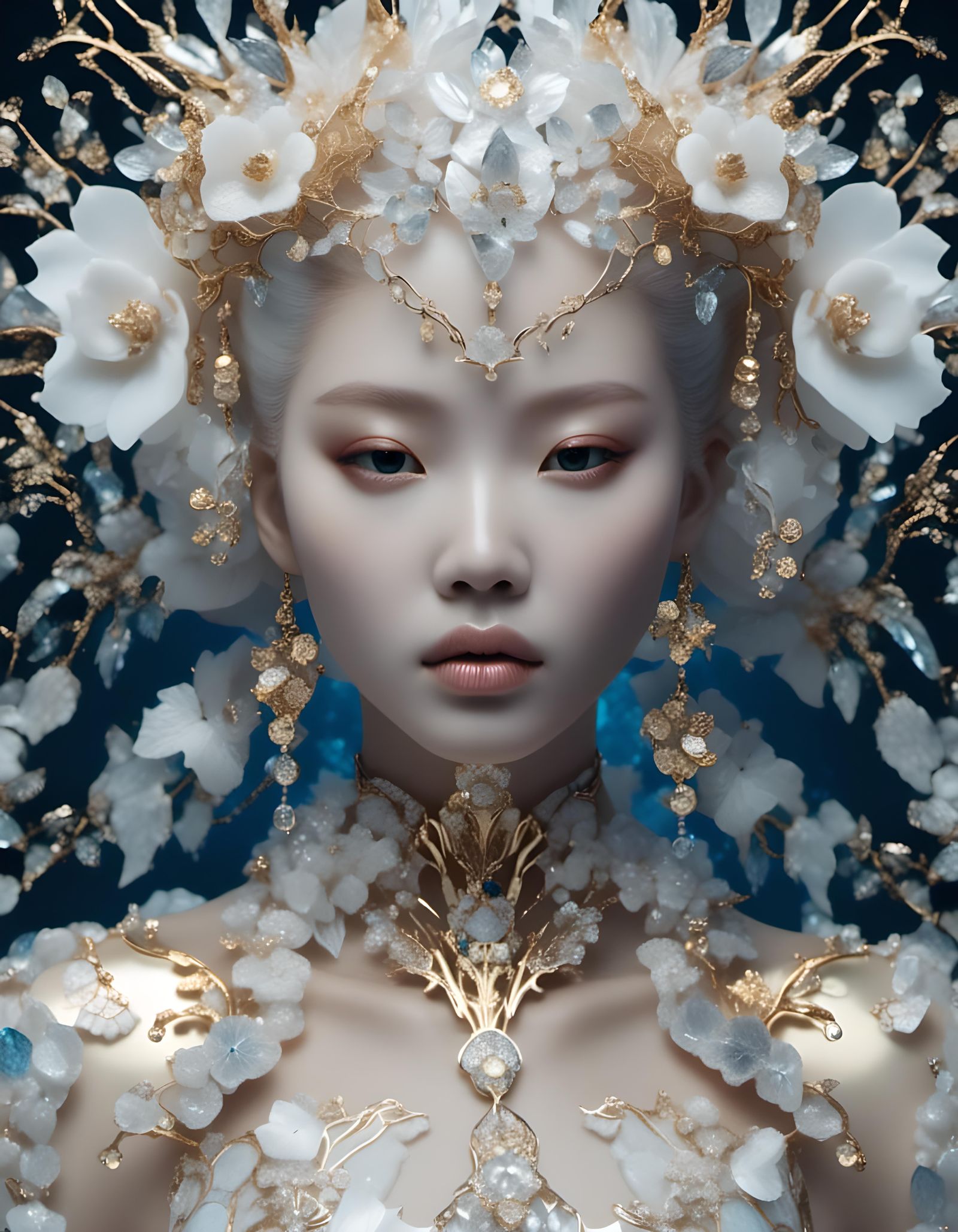 Cracked Porcelain Woman with Gold and Mother of Pearl