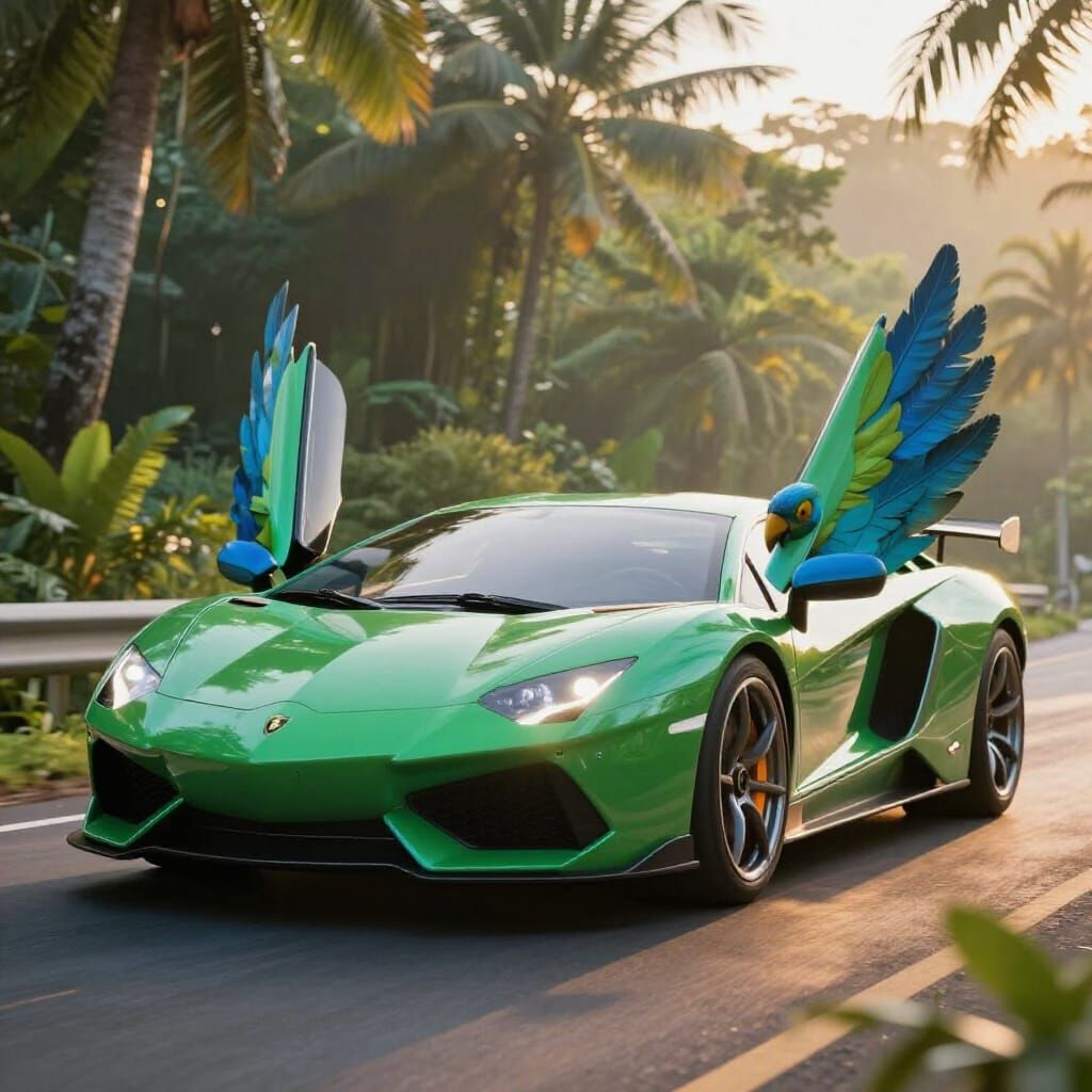 Parrot Car Concept Art in Tropical Jungle