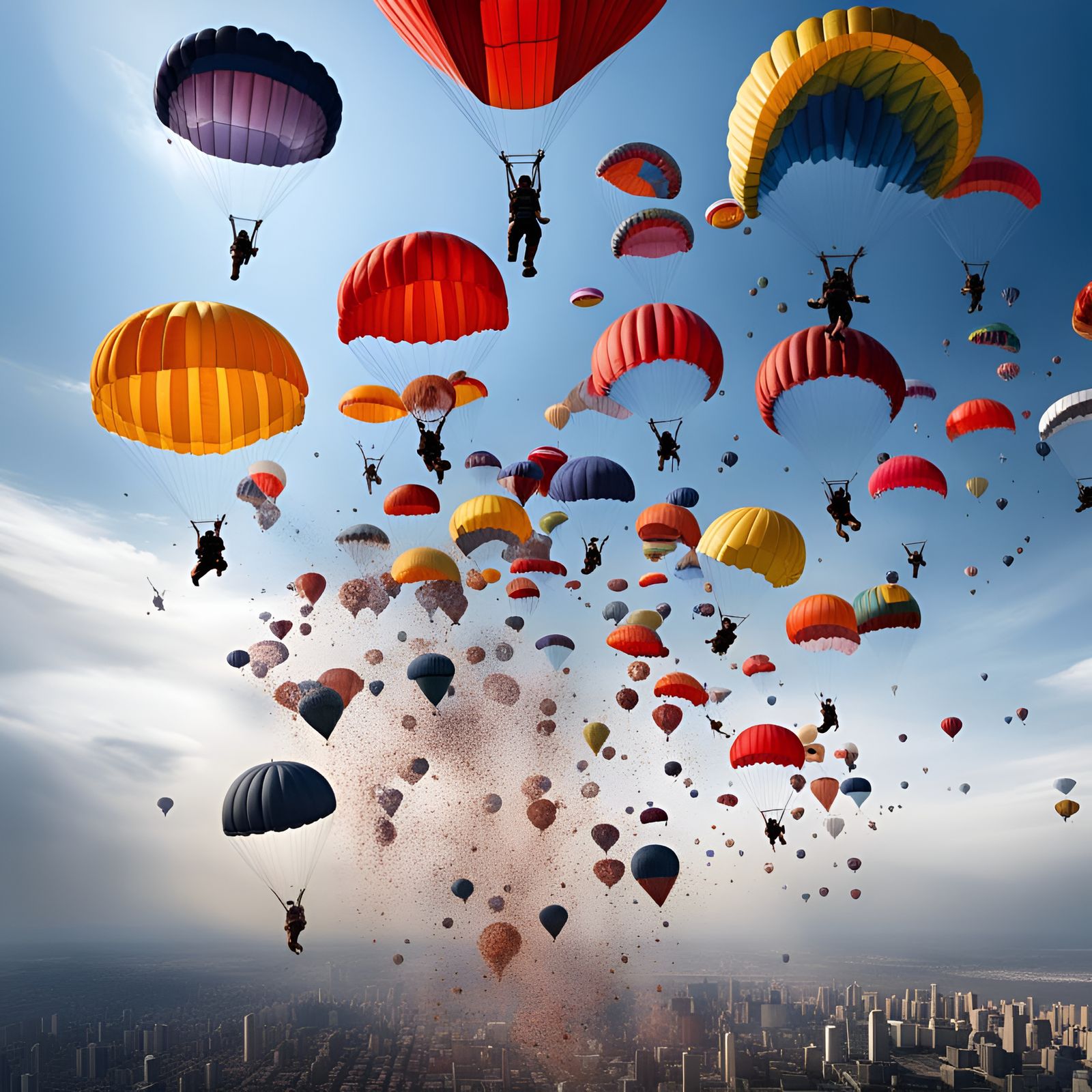 Skydivers in Formation: Aerial Panorama in Hyper-Realistic D...