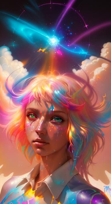 Holographic Astral Cosmic Illustration in Mixed Media