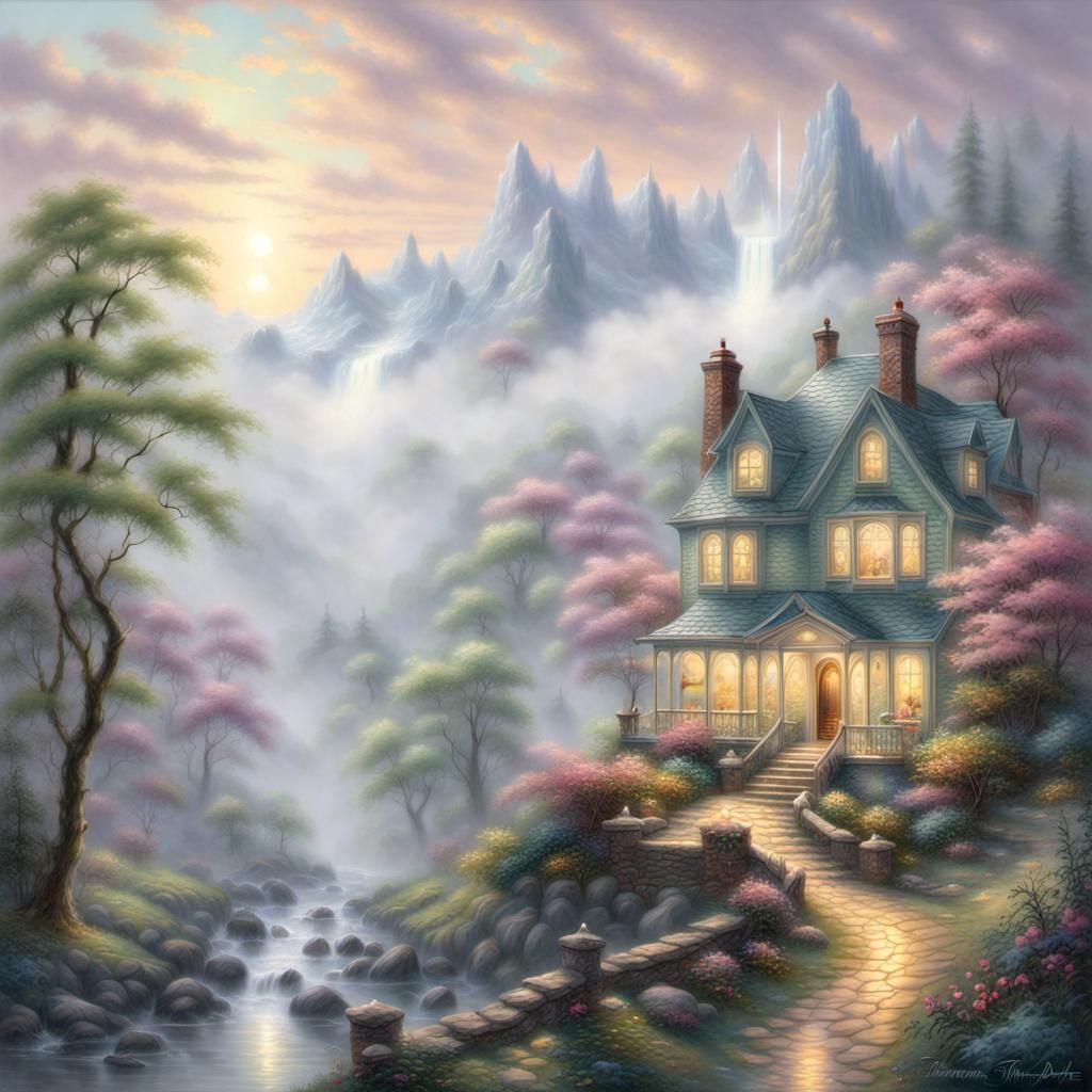 Ethereal Fantasy Landscape in Kinkade Style
