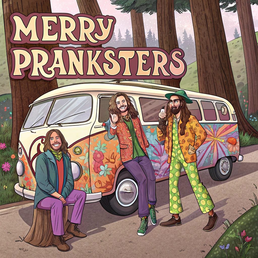 1960s Counterculture Group in Psychedelic Colors