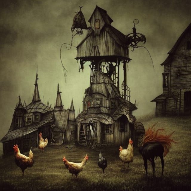 Gothic Nightmare Farmhouse in Steampunk Baroque Style