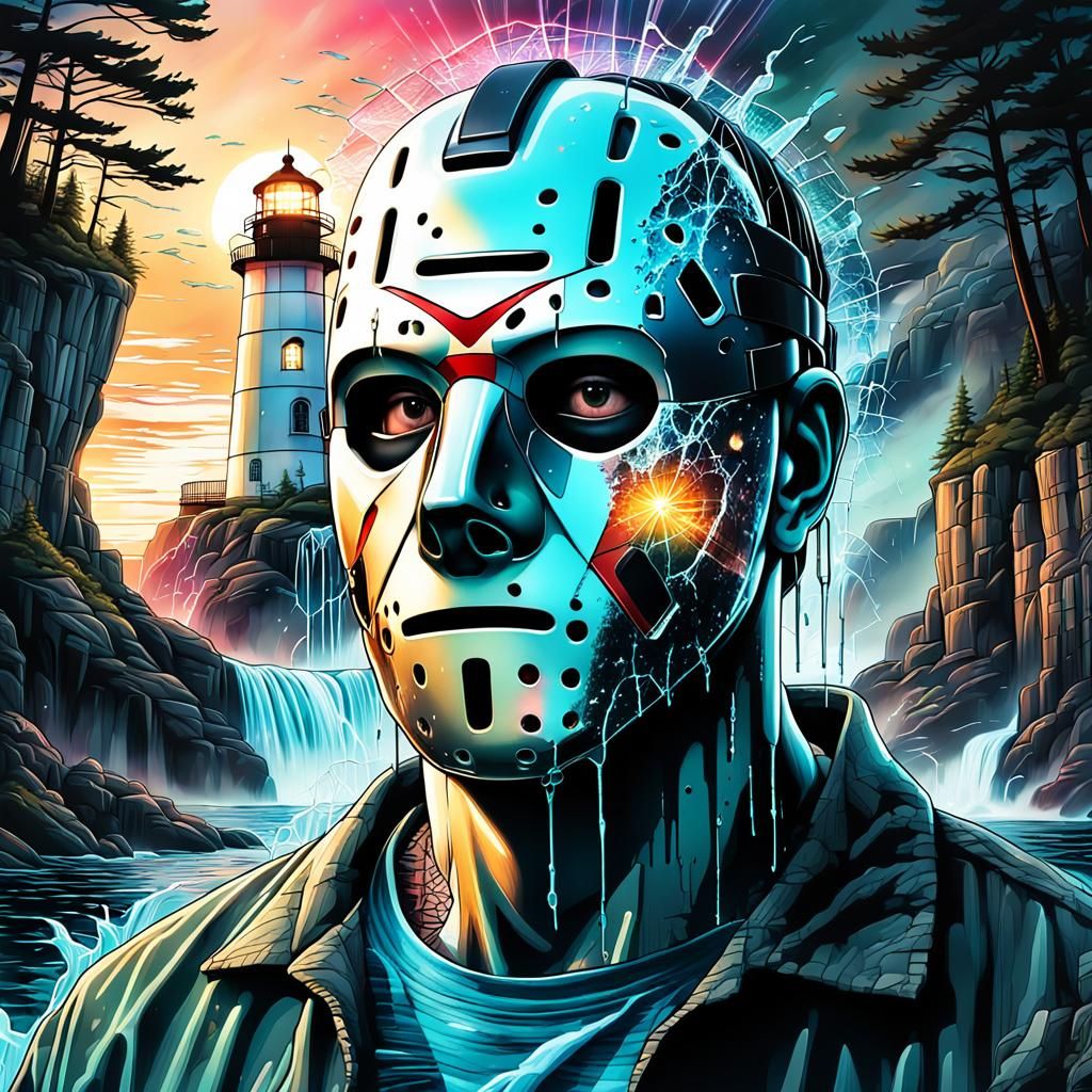 Hyperrealistic Shattered Glass Face with Waterfall