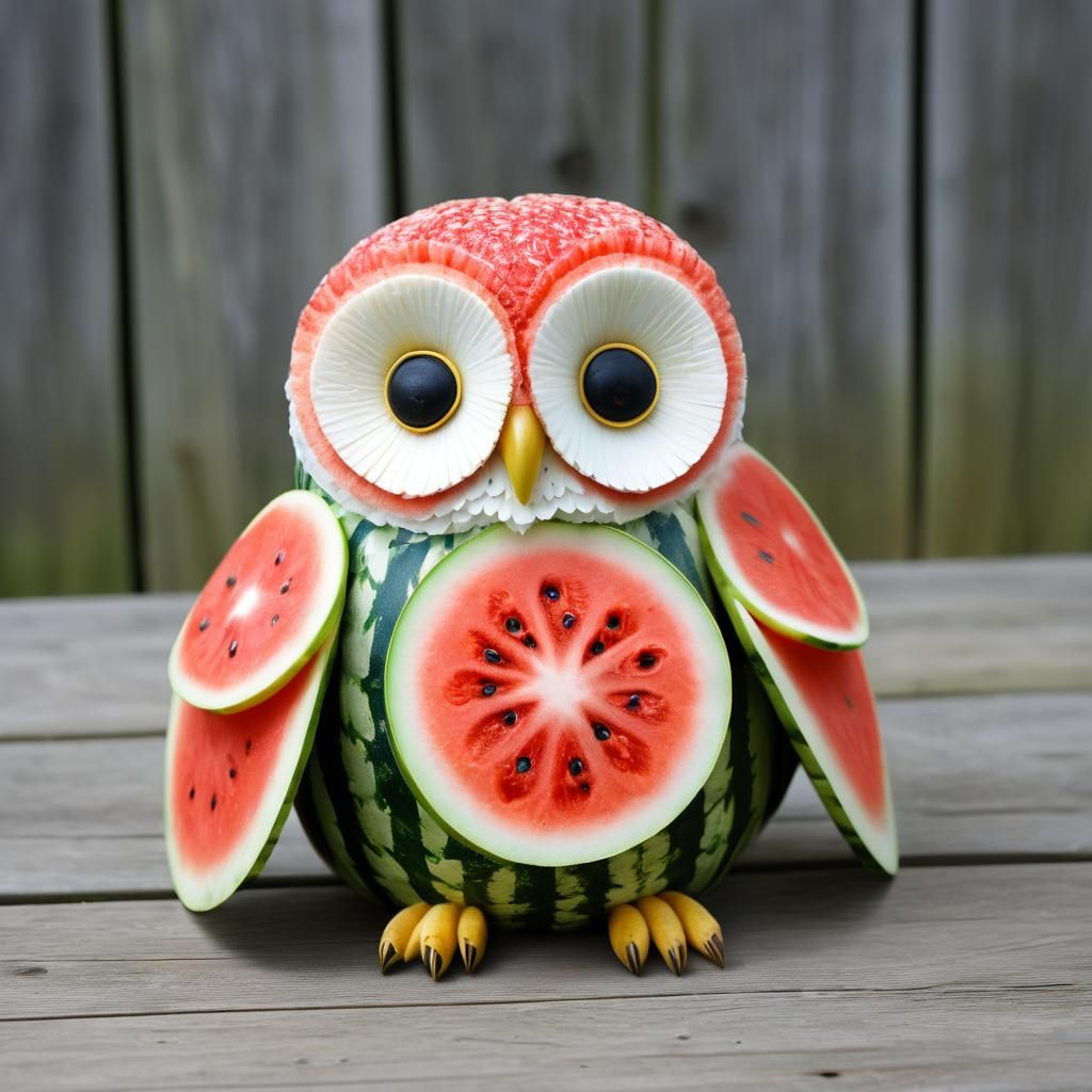 Surreal Barn Owl Formed from Melon