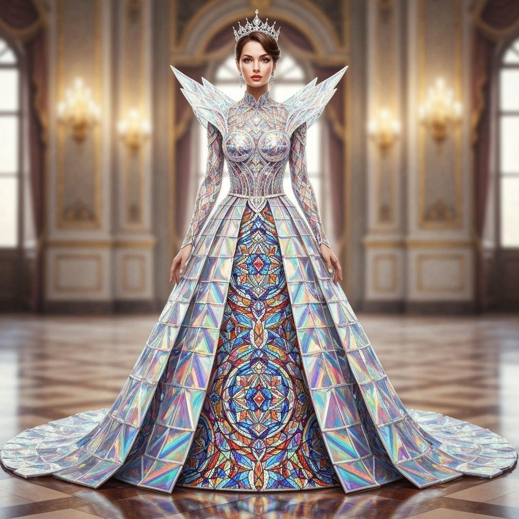 Regal Queen in Shimmering Glass Gown