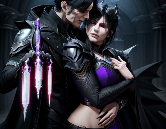 Eldritch Goddess Kissing Vergil in Library, Detailed Photo