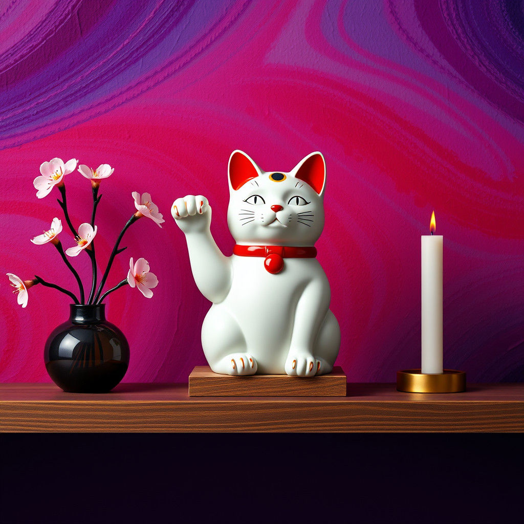 Japanese Cat Figurine in Vibrant Harmony