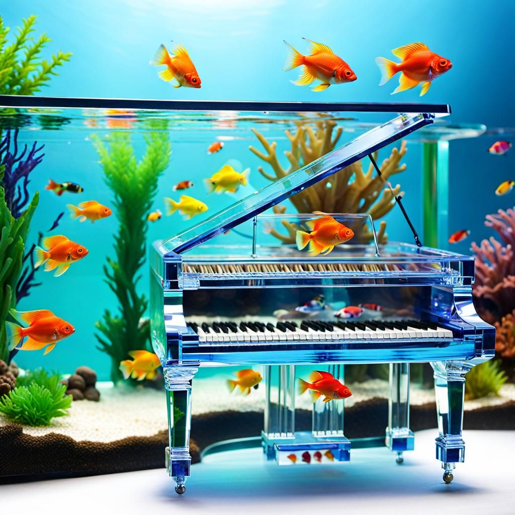 Grand Piano Aquarium with Tropical Fish
