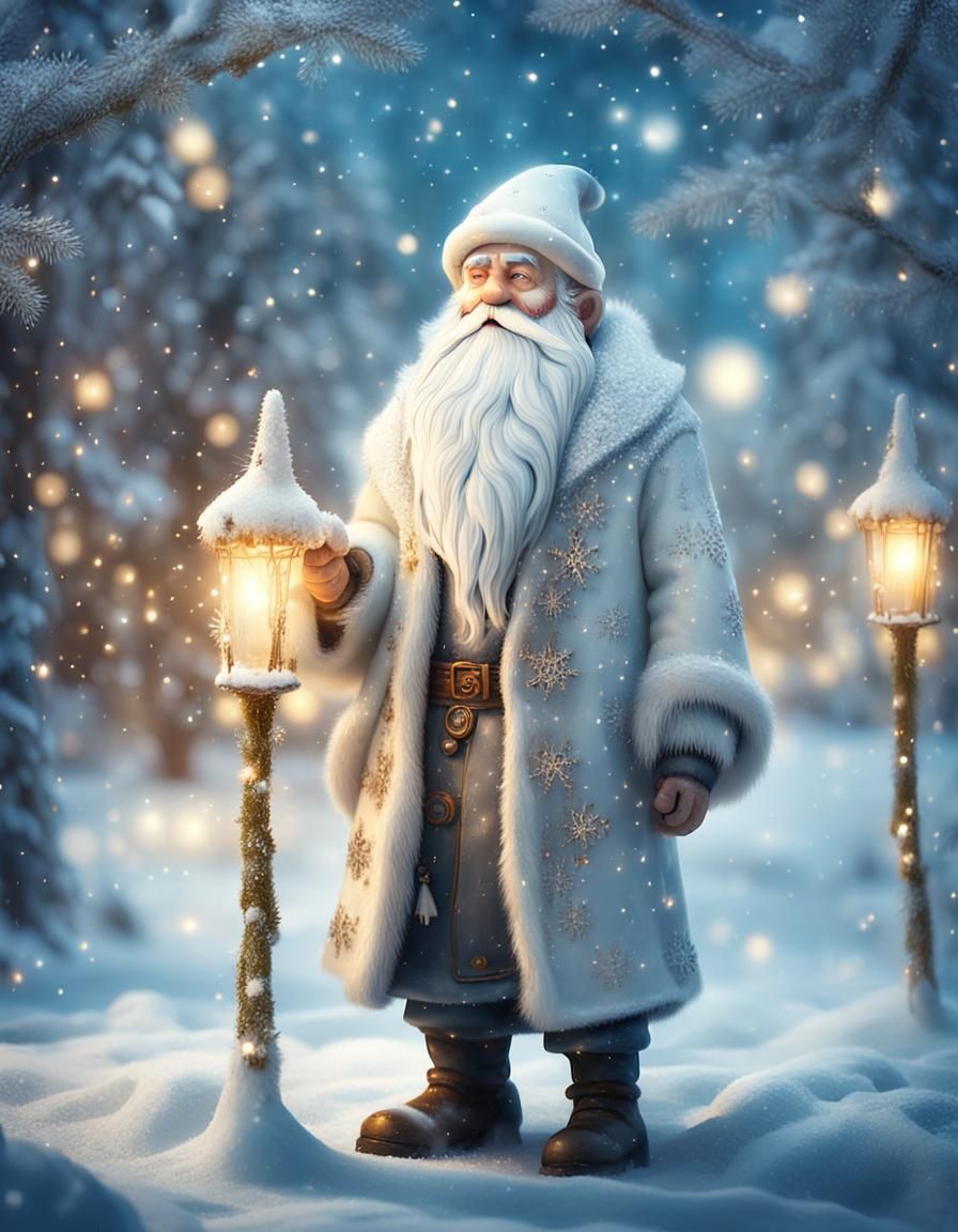 Dreamy Gnome in Winter Wonderland with Sparkling Snowflakes....