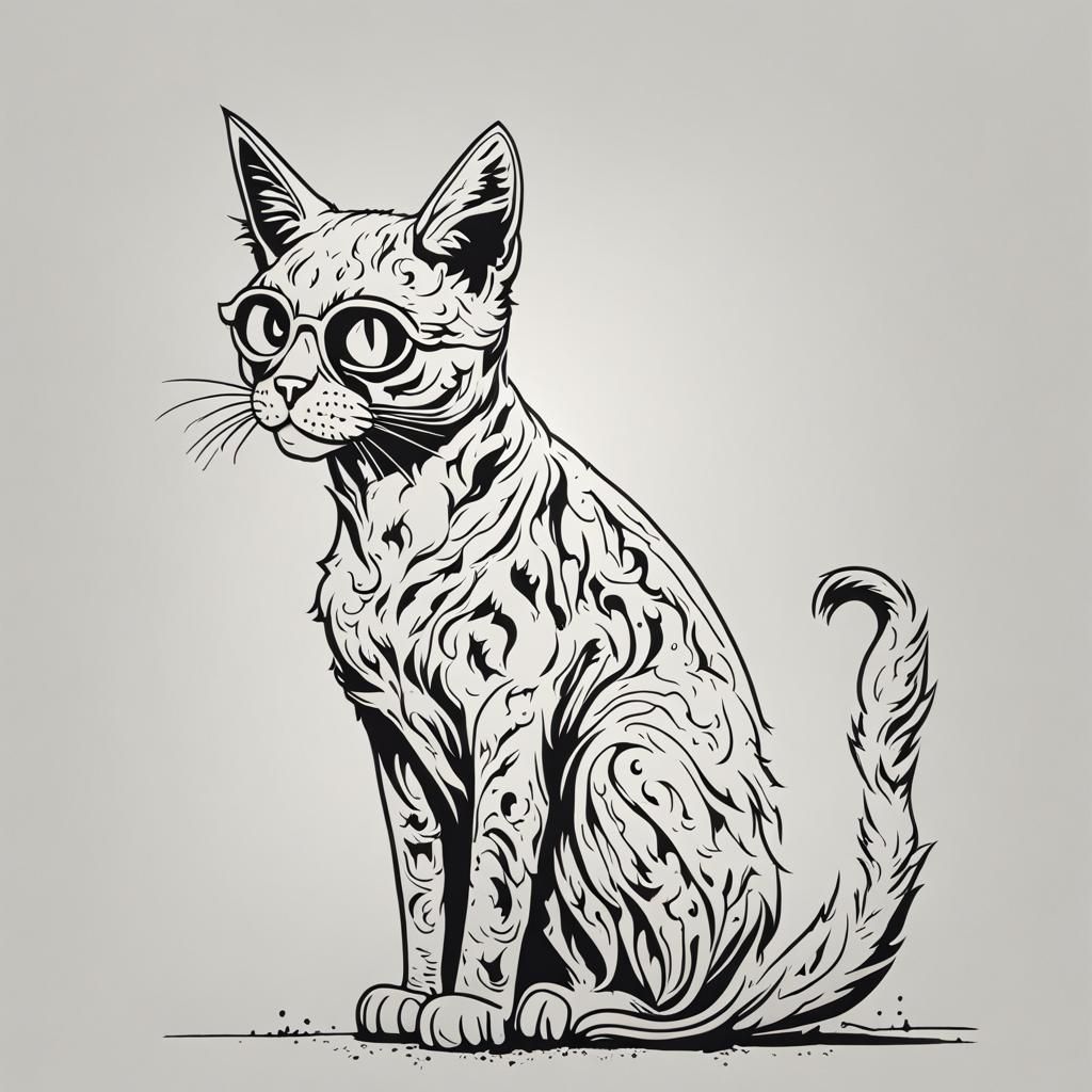 Zombie Cat Line Drawing in Banksy Style