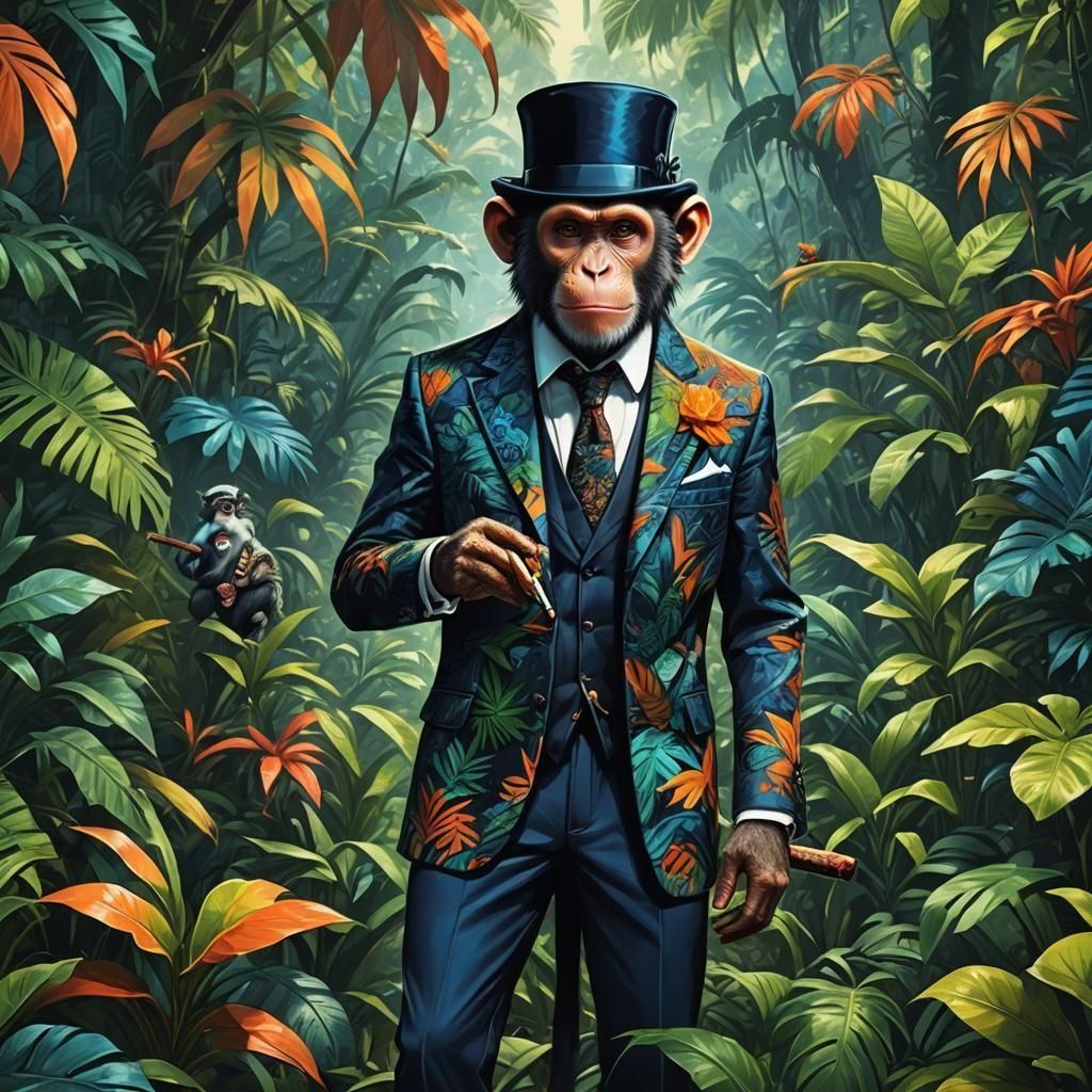 Millionaire Monkey Concept Art in Detailed Painting Style