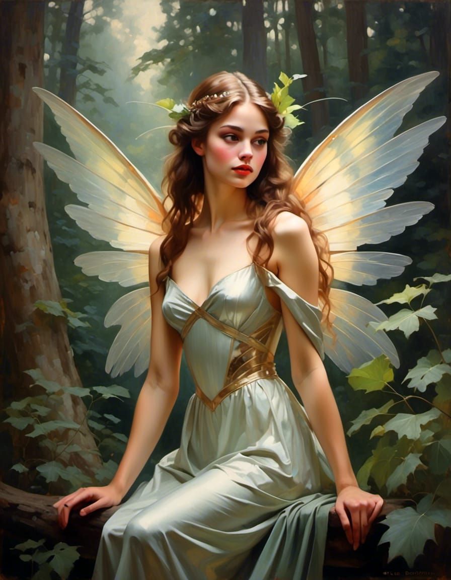 Enchanting Fairy Portrait with Large Wings in Forest
