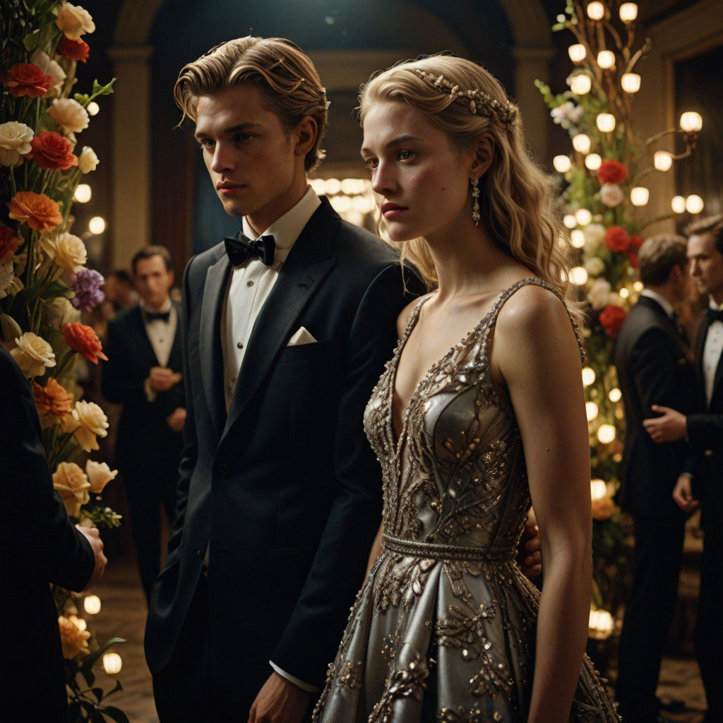 Ethereal Young Couple at Prom in Hyperrealistic Cinematic St...