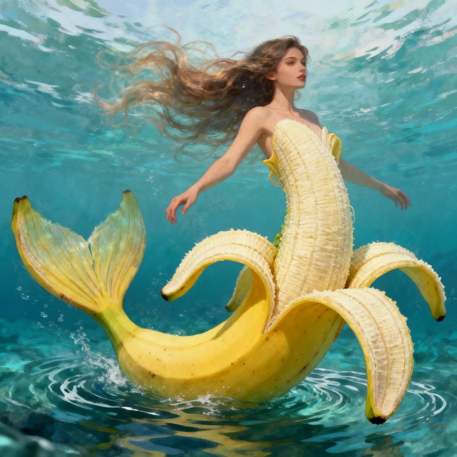 Beautiful Banana Mermaid with Open Peel Tail
