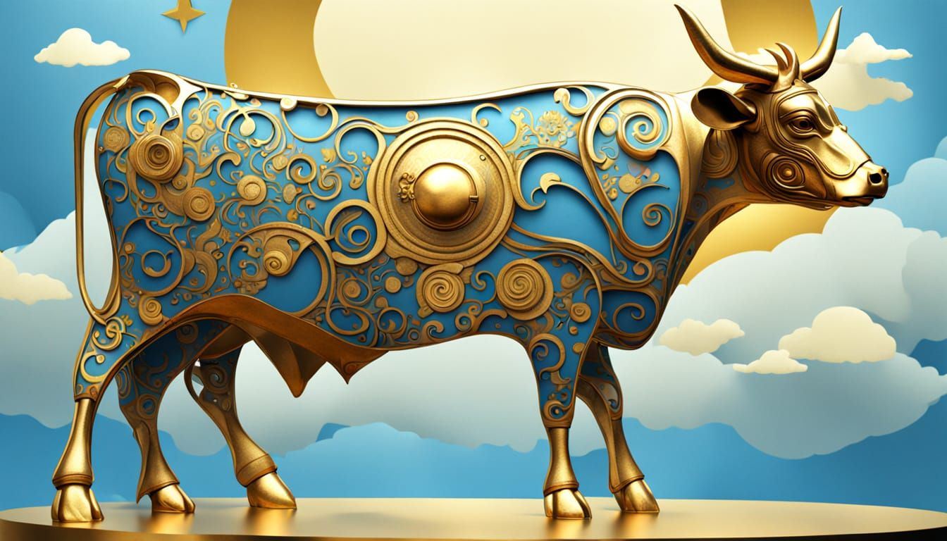 Ethereal Golden Cow in Art Nouveau Style