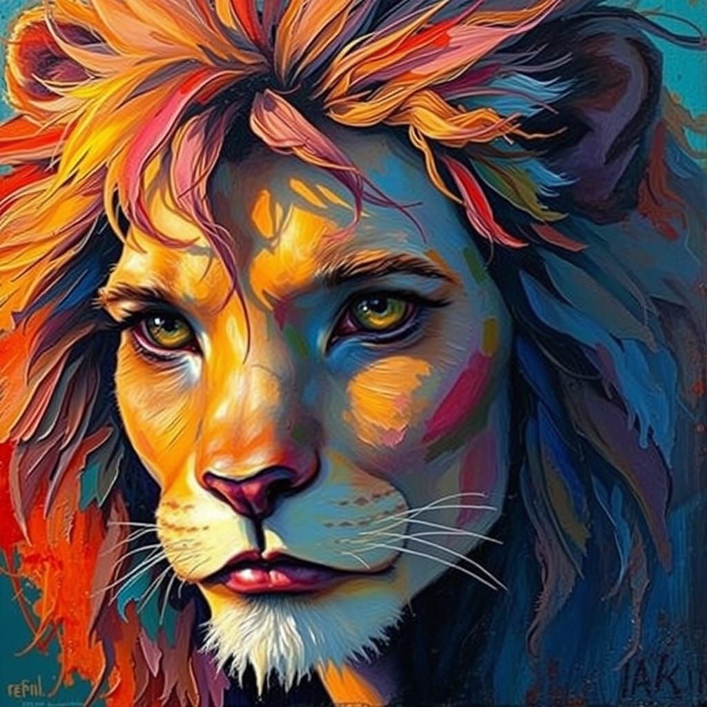 Female Leonin in Neo-Impressionist Style