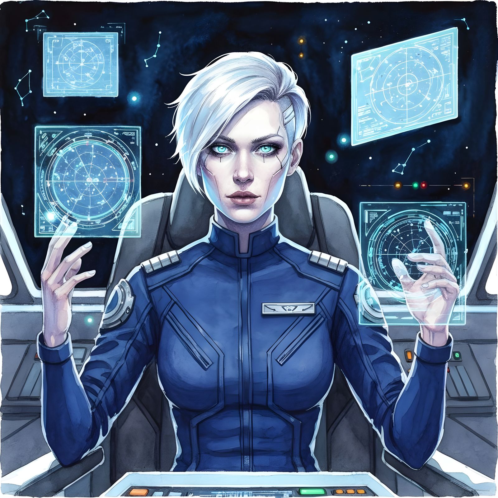 Starship Navigator in Ethereal Watercolor Style