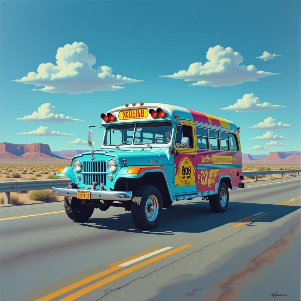 Surreal Neon Jeepney on Arizona Highway