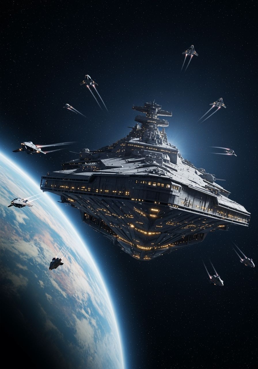 Massive Starship in Orbit Around Vibrant Planet