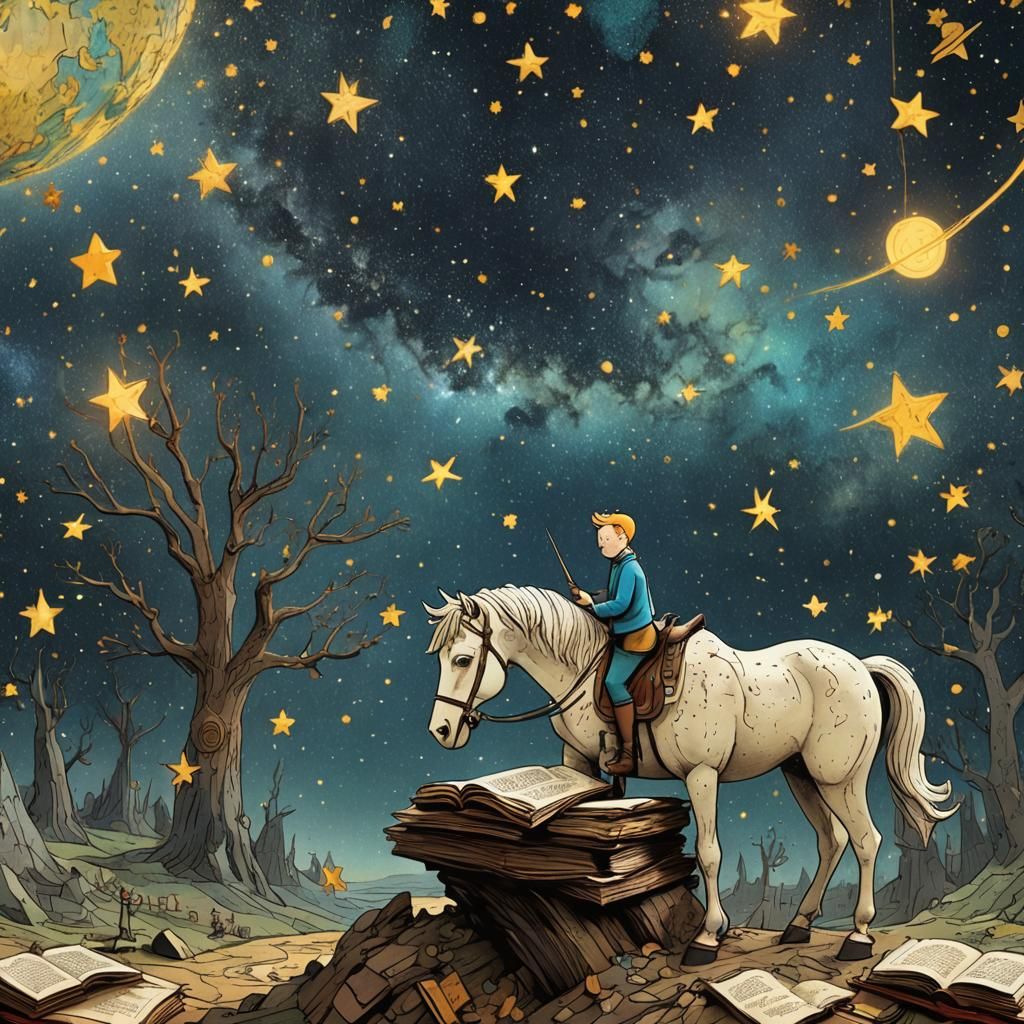 Bookish Mind with Stars, Universe, in Detailed Matte Paintin...