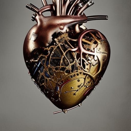 Steampunk Anatomical Heart in Ribcage, Digital Art