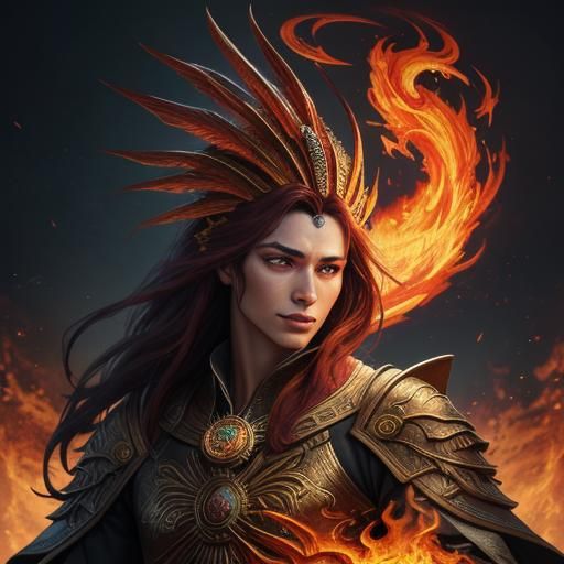Fiery Phoenix Rises with Tarot Card, Splash Art