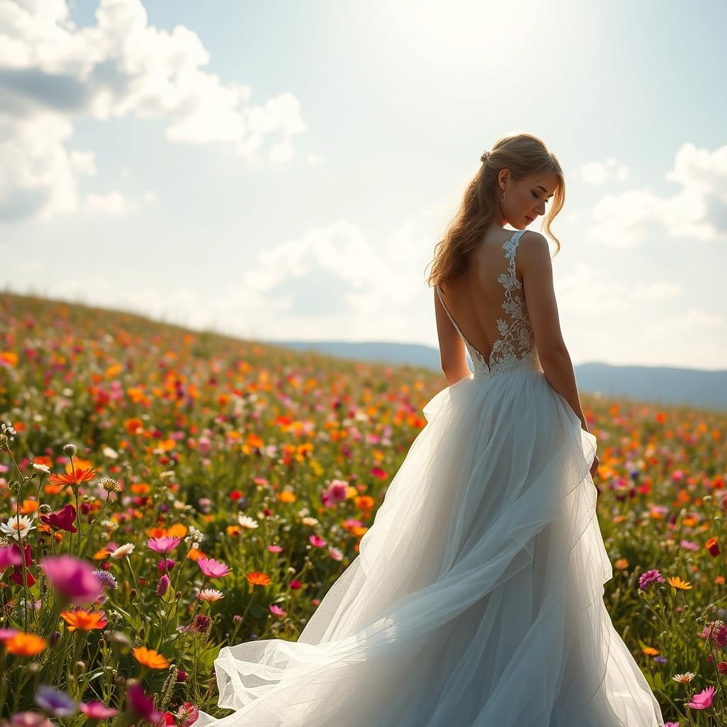 Bride in Meadow: Dreamy Fantasy Concept Art