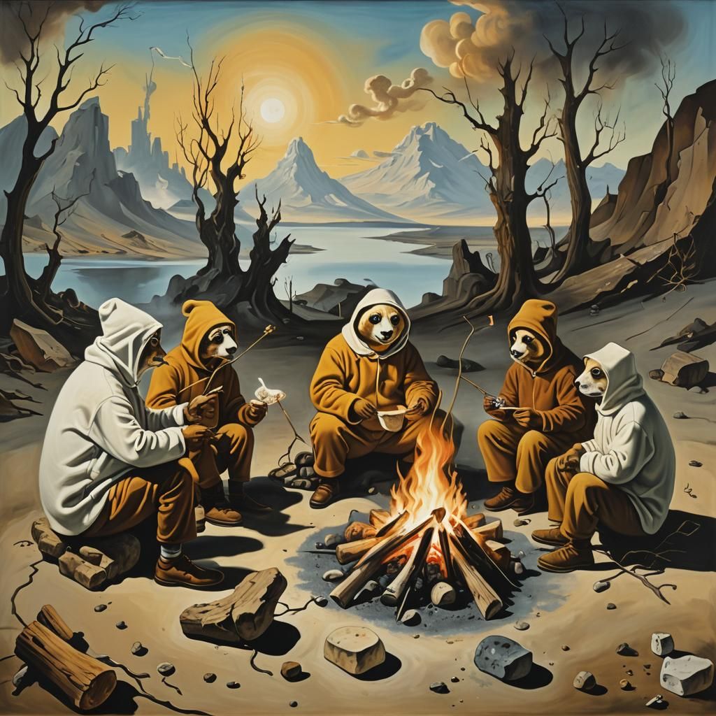 Gophers Campfire: A Surreal Oil Painting
