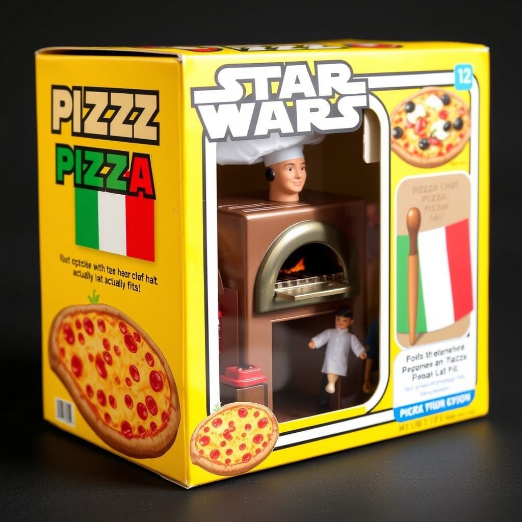 A limited edition action figure box featuring "Pizza Chef Mr...