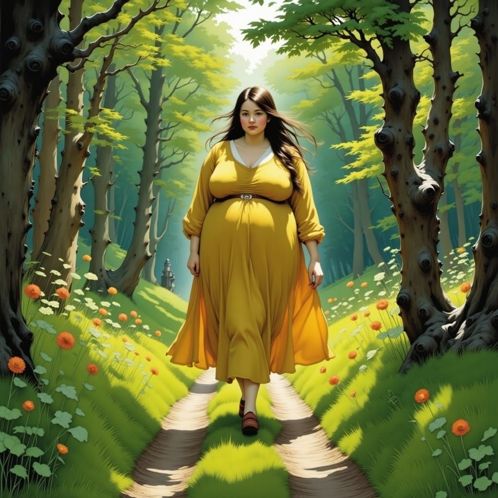 Romantic 18th Century Painting of a Beautiful Fat Woman in N...