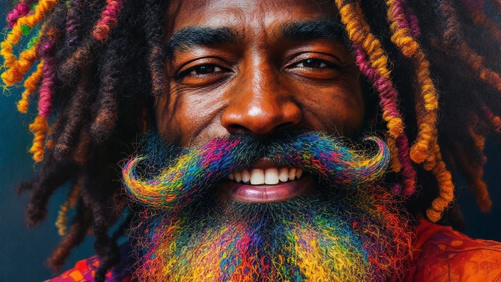 Regal Portrait of Smiling Man with Multicolored Beard