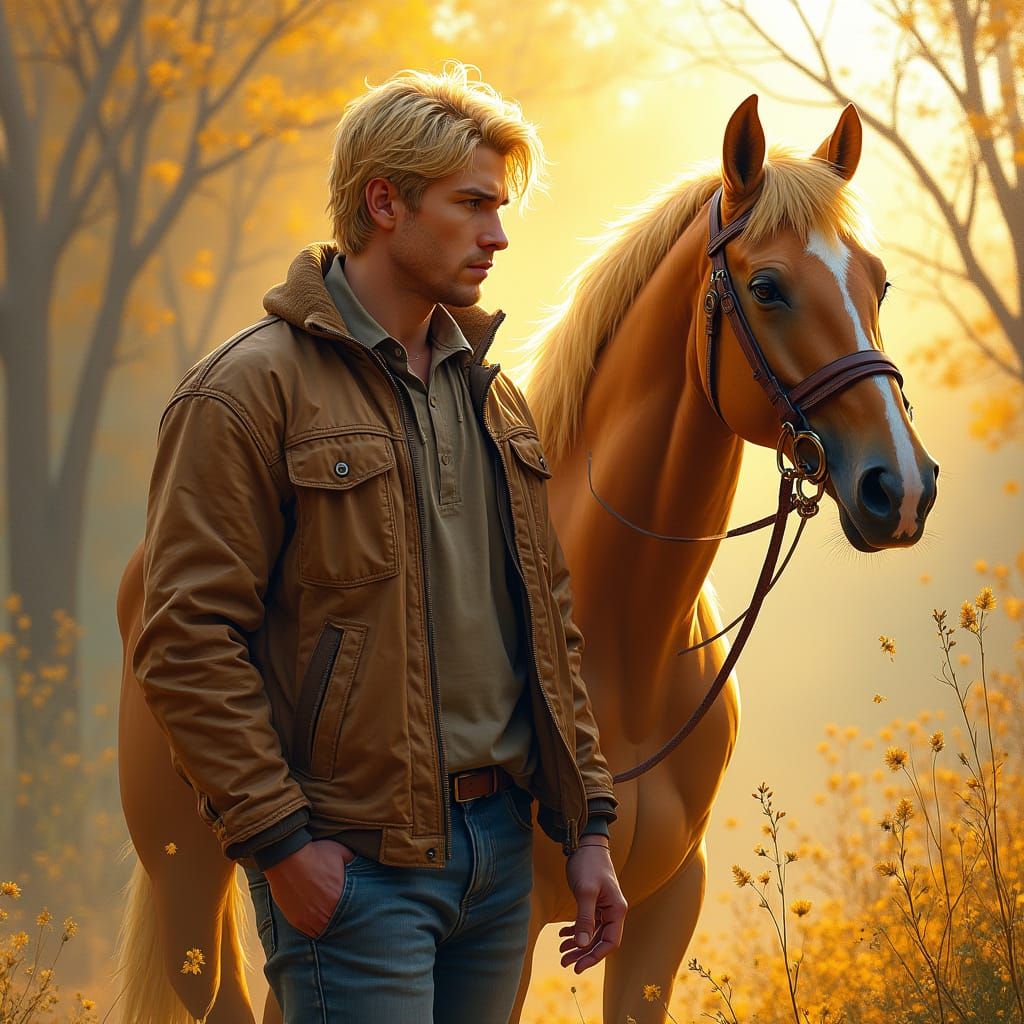 Man and Horse in Gouache and Watercolor Style