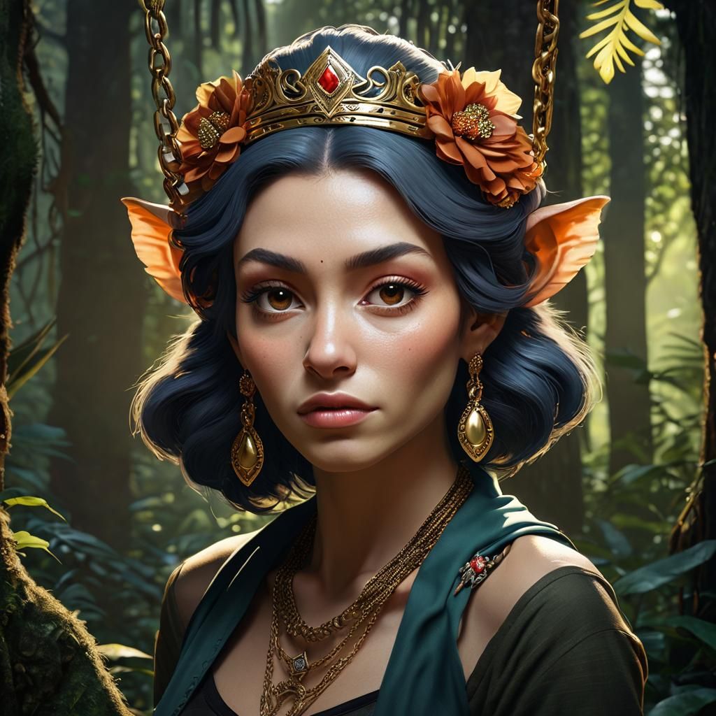 Druid Priestess Portrait in Chiaroscuro Forest