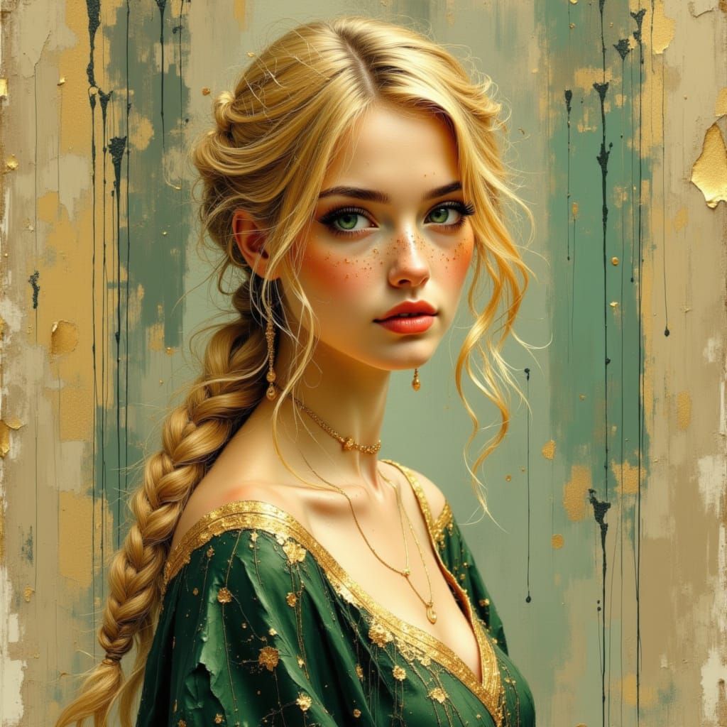 Beautiful Woman with Blonde Braid, Detailed Portrait