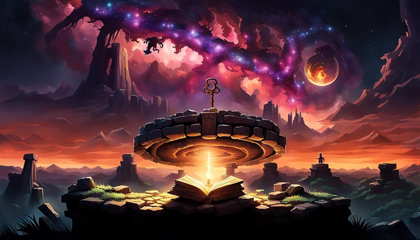 "Amidst the ancient ruins of a forgotten kingdom, a lone traveler discovers a hidden chamber containing a mysterious art...