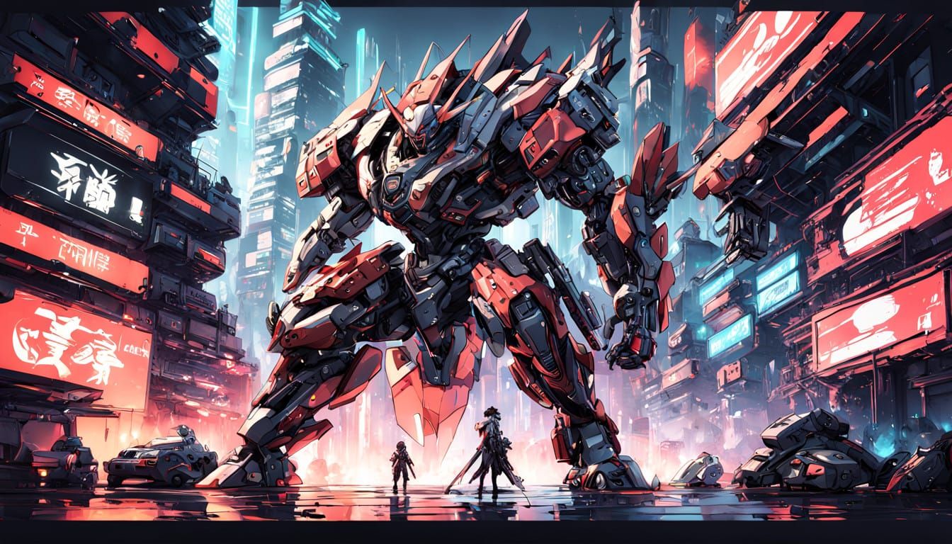 Epic Anime-Inspired Mecha in Hyper-Detailed Cyberpunk Style