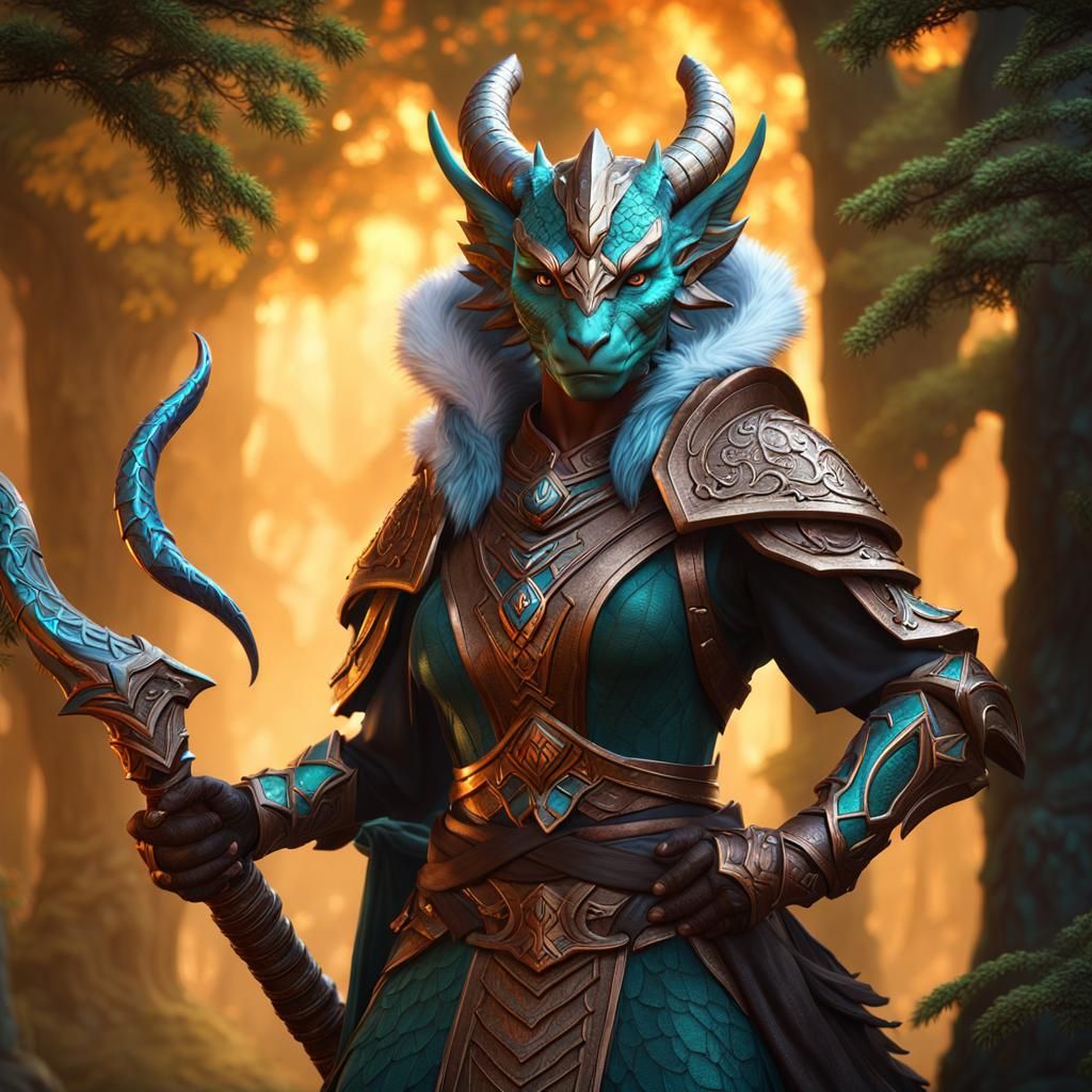 Dragonborn Druid in Copper Scales, Fantasy Art