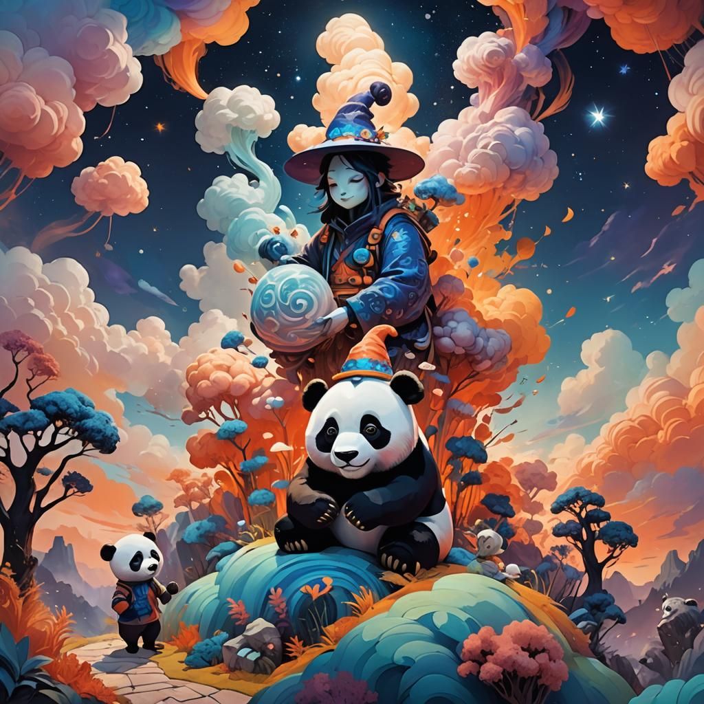 Cloud Panda Sculpture in Magical Realism Style