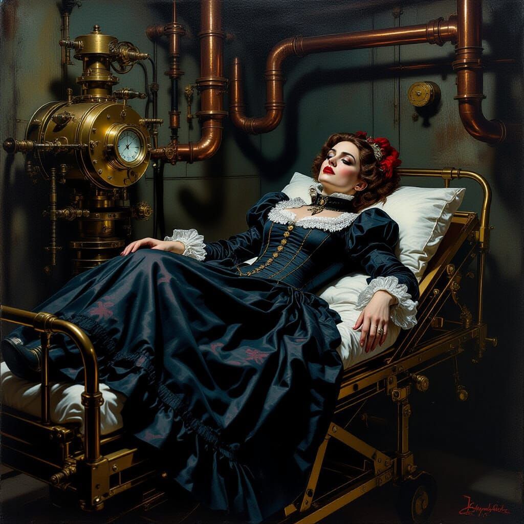 Steampunk Frankenstein Woman in Victorian Laboratory
