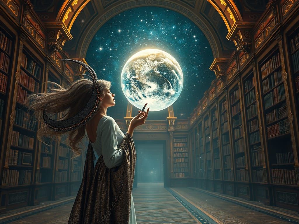 Celestial Cartographer Designs a Planet in Art Nouveau Style