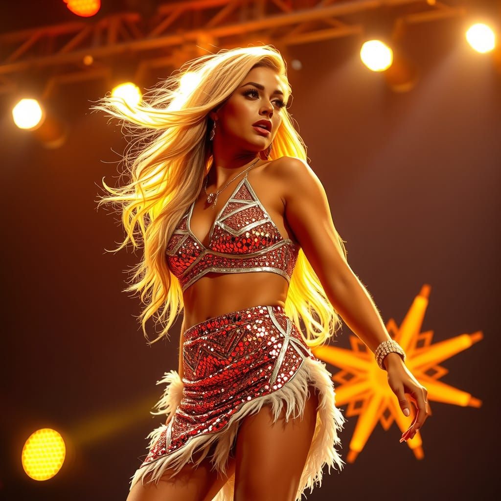 Dazzling Showgirl Performance in Futuristic Cabaret Style