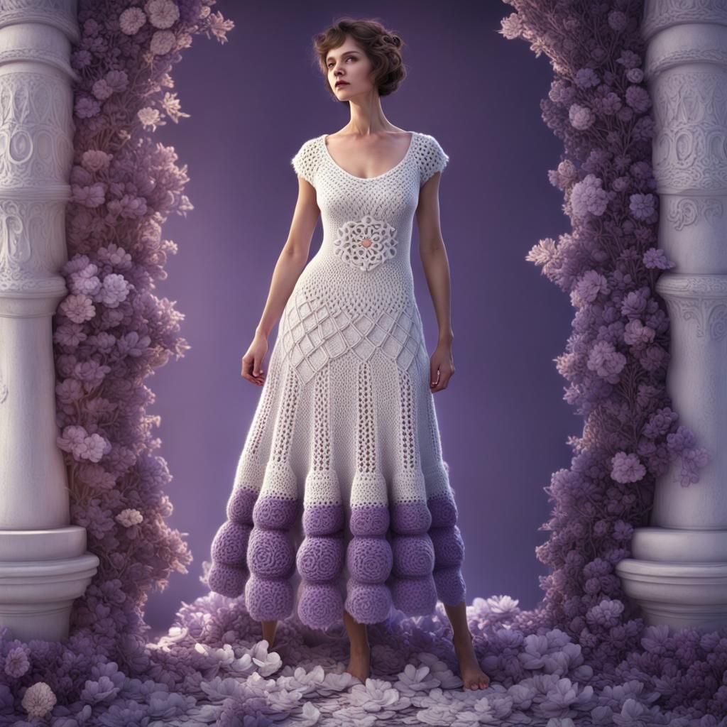Elegant Knit Dress with Granny Squares: Fantasy Art