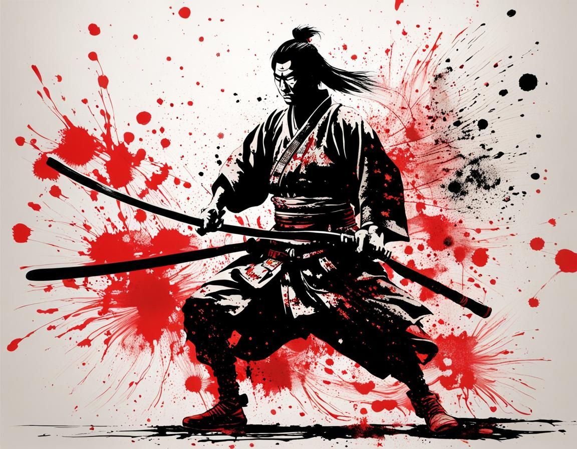 Samurai in Motion: Ink Wash Painting