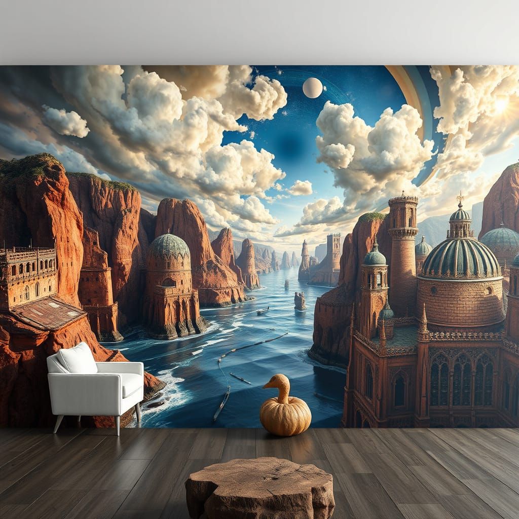 Surreal Photorealistic Mural with 3D Optical Illusion
